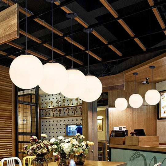 Minimalist White Sphere Opal Glass Ceiling Lamp for Single Restaurant