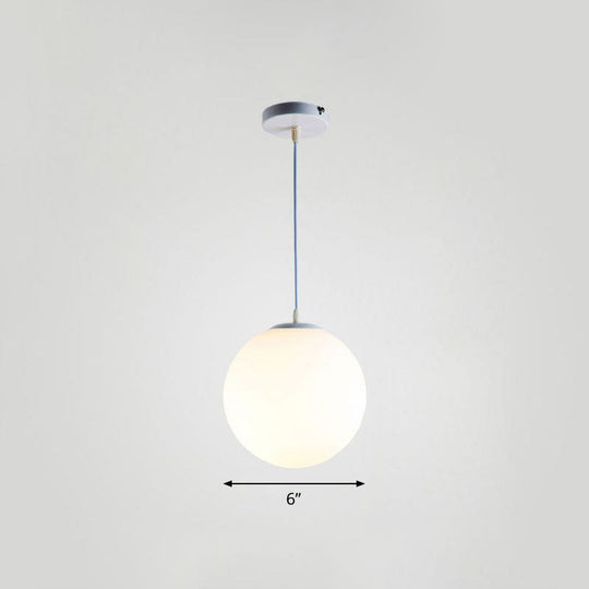 Minimalist Single Restaurant Ceiling Lamp With Opal Glass Shade White / 6