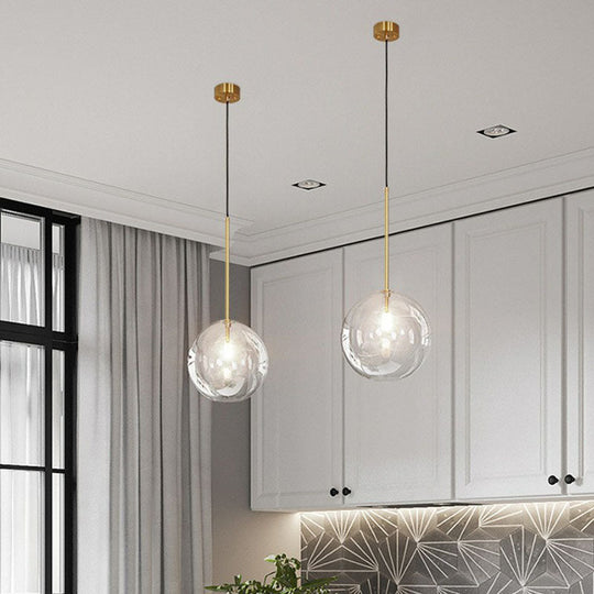 Minimalist Hand-Blown Glass Globe Hanging Lamp - Gold Finish Pendant Light