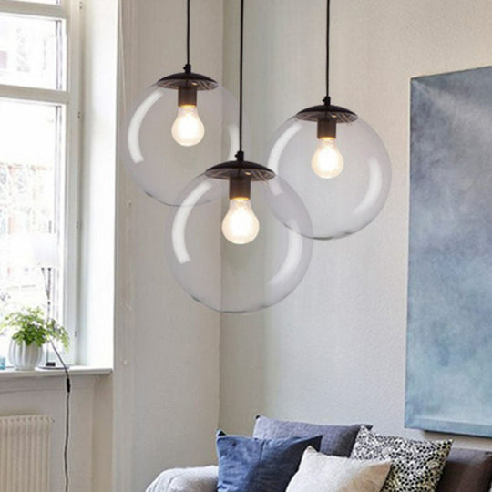 Lampe suspendue sphérique en verre transparent élégant - Luminaire suspendu noir à ampoule unique