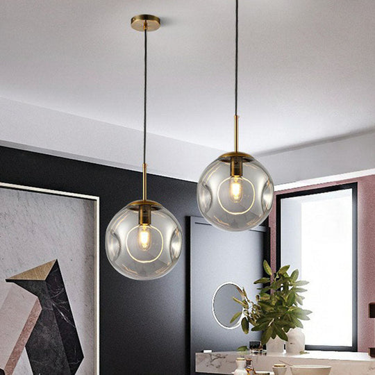 Dimpled Glass Ball Suspension Pendant Lamp - Modern, 1 Bulb Ceiling Lighting for Dining Room