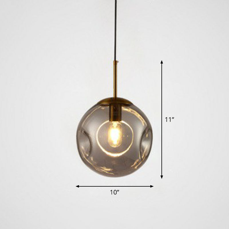 Modern Glass Dimpled Ball Pendant Lamp - Dining Room Ceiling Suspension Lighting 1 Bulb Smoke Gray