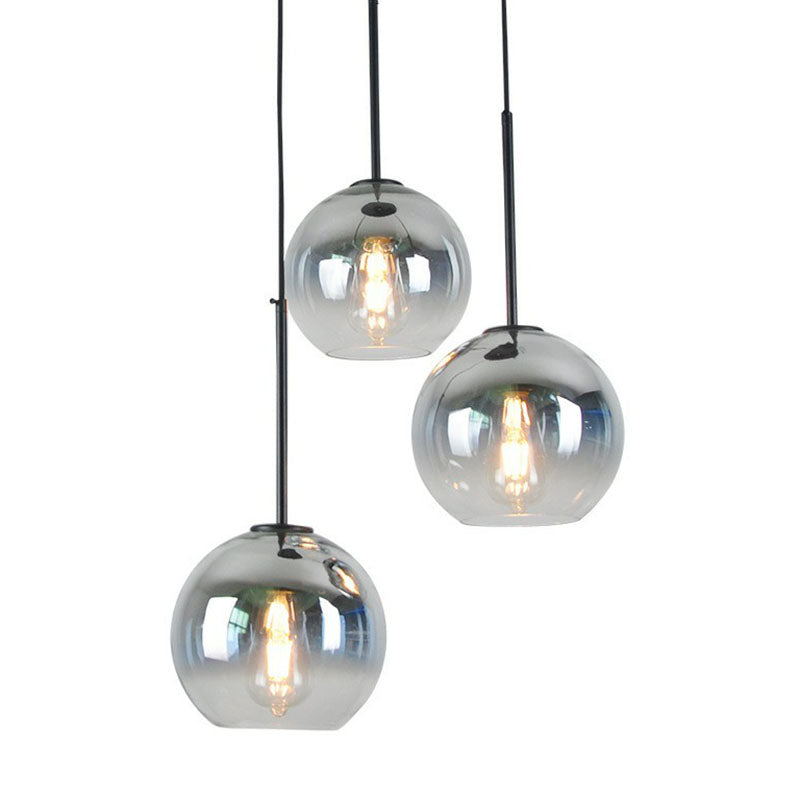 Luminaire suspendu moderne en forme de globe en verre - Lampe suspendue de salle à manger argentée