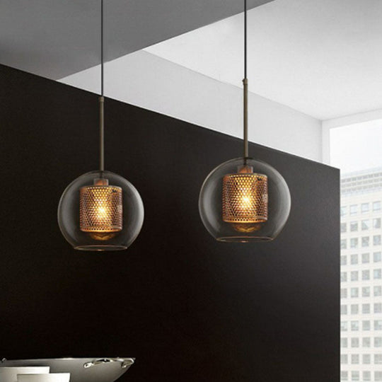 Modern Clear Glass Sphere Pendant Light With Mesh Screen