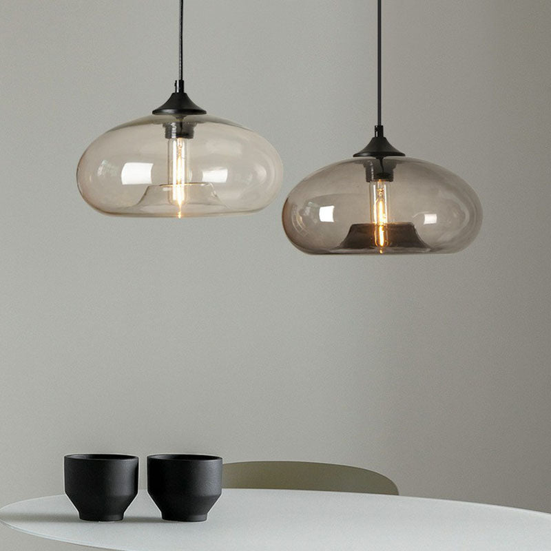 Black Glass Dining Pendant Light with Modern Ellipse Suspension - 1 Head Fixture