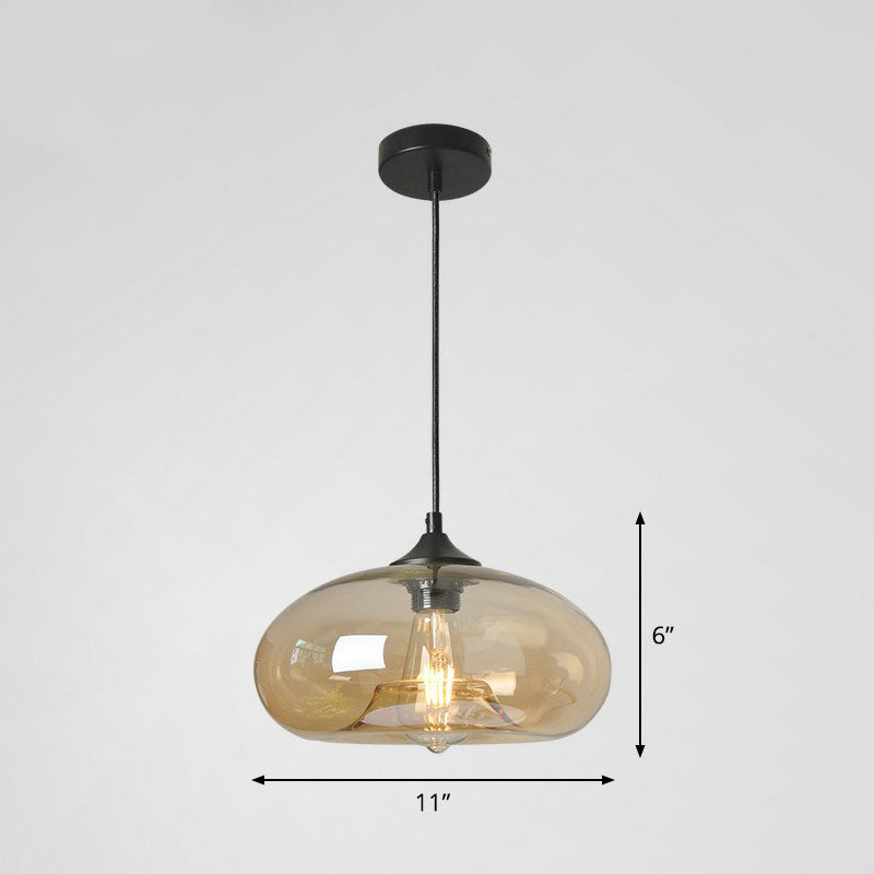 Black Glass Dining Pendant Light with Modern Ellipse Suspension - 1 Head Fixture