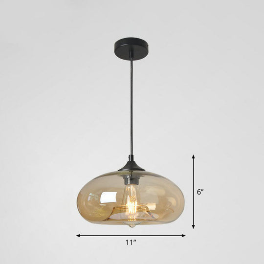 Black Glass Dining Pendant Light with Modern Ellipse Suspension - 1 Head Fixture