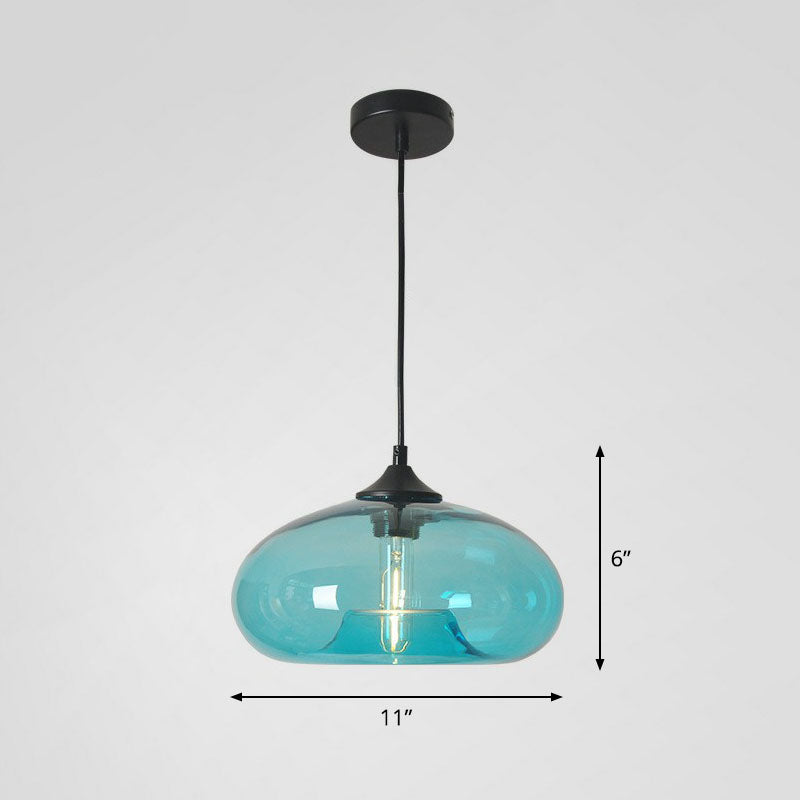 Black Glass Dining Pendant Light with Modern Ellipse Suspension - 1 Head Fixture