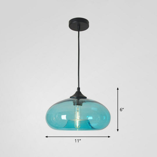 Black Glass 1-Head Modern Ellipse Pendant Light For Dining Tables Blue