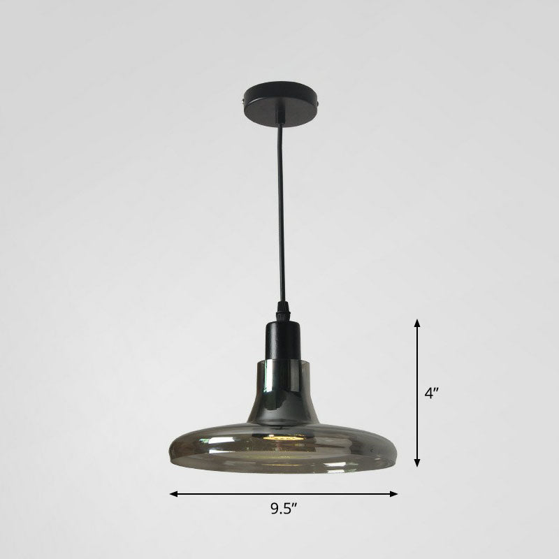 Contemporary Black Smoke Grey Glass Pot Lid Pendant Light for Dining Room Ceiling Lighting