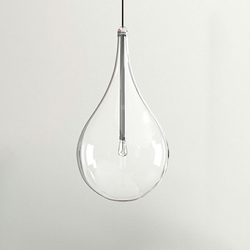 Chic Water-Drop Led Pendant Lamp In Clear Glass And Chrome For Snack Bar Ceiling