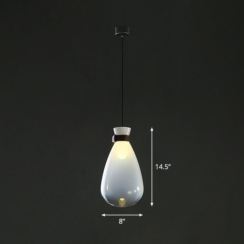 Minimalist Raindrop Glass Hanging Light with Leather Strap - 1-Light Suspended Lighting Fixture