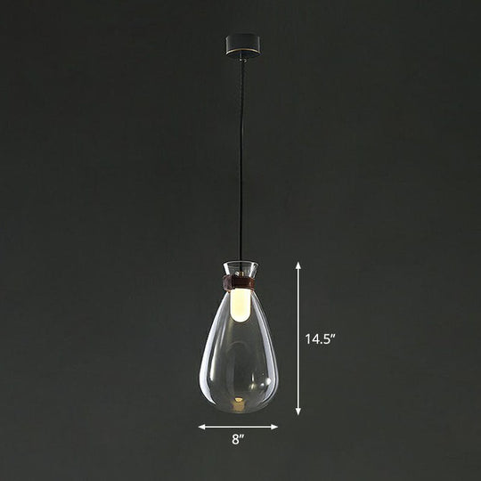 Minimalist Raindrop Glass Hanging Light with Leather Strap - 1-Light Suspended Lighting Fixture