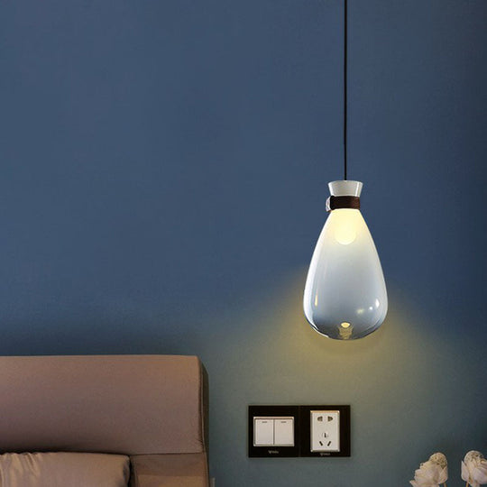 Minimalist Raindrop Glass Hanging Light With Leather Strap 1-Light Suspended Lighting Fixture