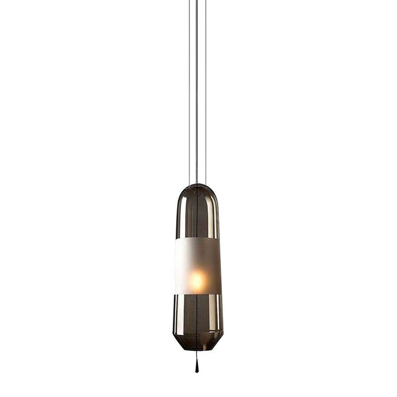 Lampe de plafond suspendue elliptique à 1 ampoule en verre nordique pour salle à manger avec chaîne de traction