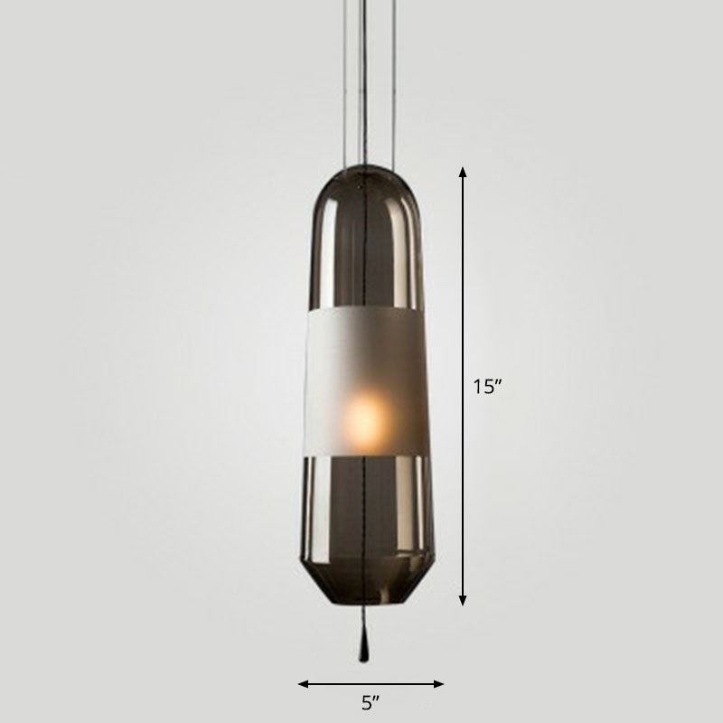 Lampe de plafond suspendue elliptique à 1 ampoule en verre nordique pour salle à manger avec chaîne de traction