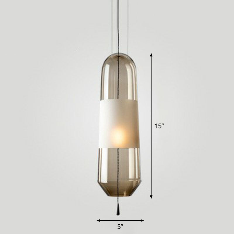 Lampe de plafond suspendue elliptique à 1 ampoule en verre nordique pour salle à manger avec chaîne de traction