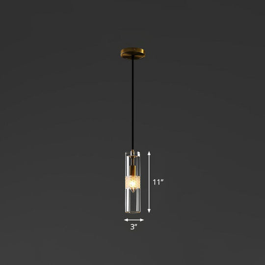 Black Crystal Pendant Dining Room Downlight - Simple Tubular Hanging Lamp