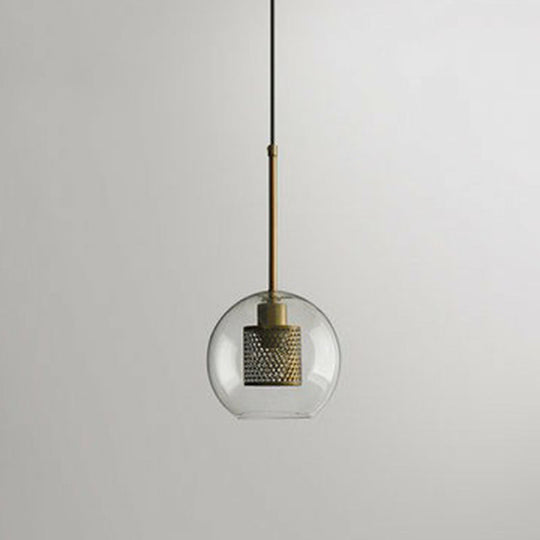 Modern Glass Pendant Lamp with Geometric Design and Mesh Guard