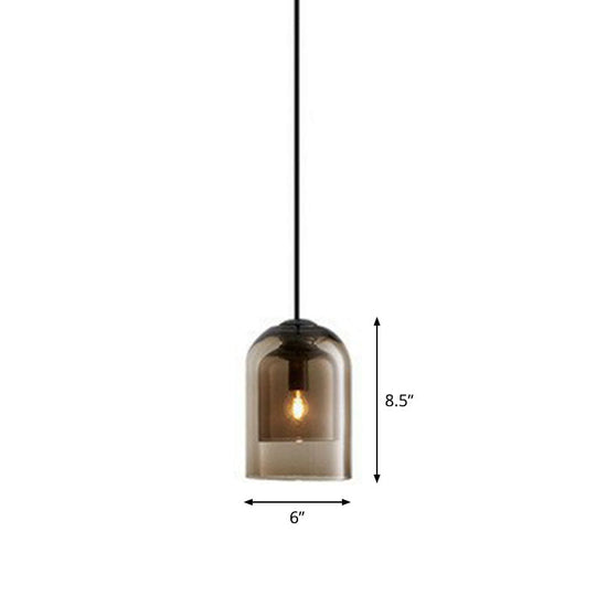 Contemporary Glass Cloche Hanging Lamp with Kitchen Lighting - 1 Bulb Fixture