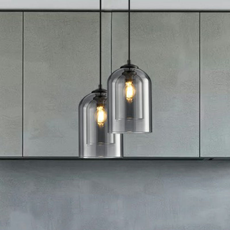 Dual-Glass Inverted Pendant Light For Dining Room Postmodern Ceiling Hang Lamp