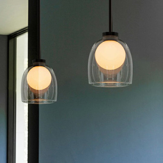 Modern Glass Cup Pendant Light For Dining Room - 1 Head Pendulum Design