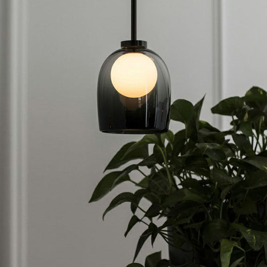 Modern Glass Cup Pendant Light For Dining Room - 1 Head Pendulum Design