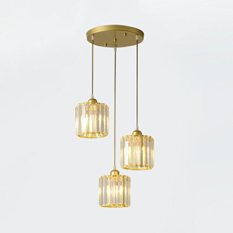 Modern Geometric Crystal Block Pendant Light - 3-Light Ceiling Fixture for Living Room