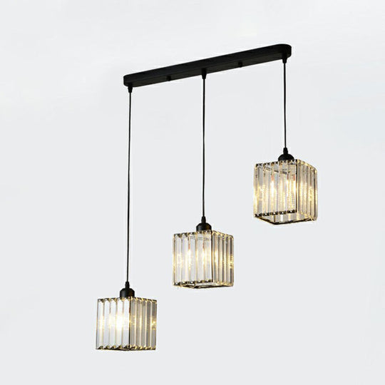 Modern Geometric Crystal Block Pendant Light - 3-Light Ceiling Fixture for Living Room