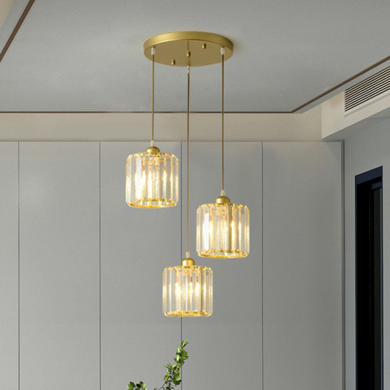Modern Geometric Crystal Block Pendant Light - 3-Light Ceiling Fixture for Living Room