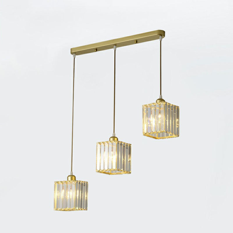 Modern Geometric Crystal Block Pendant Light - 3-Light Ceiling Fixture for Living Room