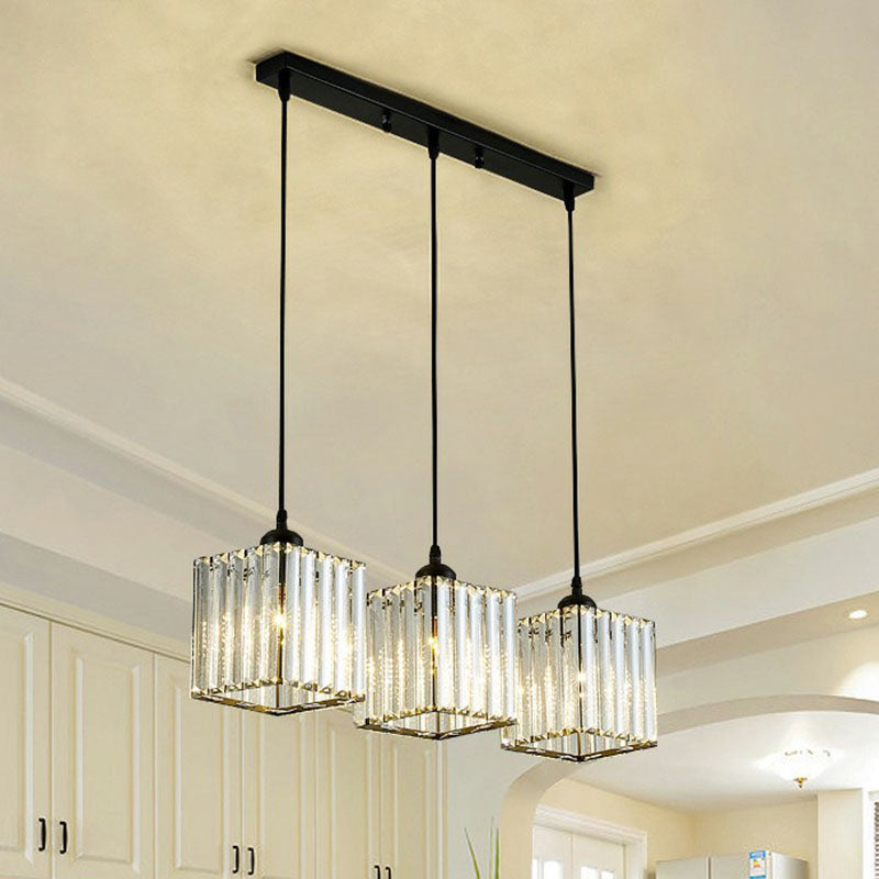 Modern Geometric Crystal Block Pendant Light - 3-Light Ceiling Fixture for Living Room