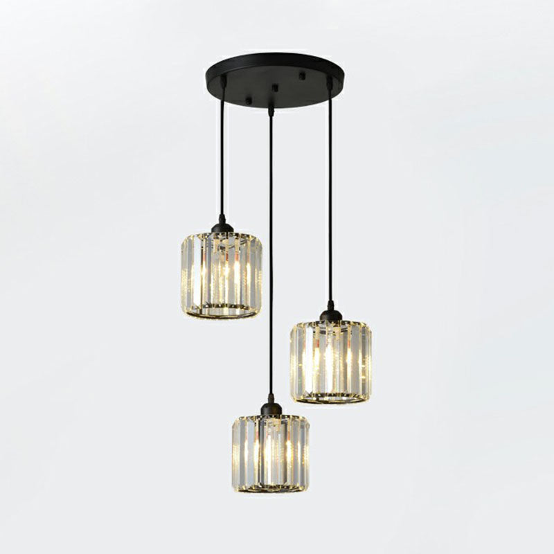 Modern Geometric Crystal Block Pendant Light - 3-Light Ceiling Fixture for Living Room
