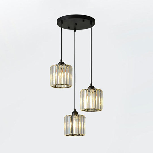 Modern Geometric Crystal Block Pendant Light - 3-Light Ceiling Fixture for Living Room
