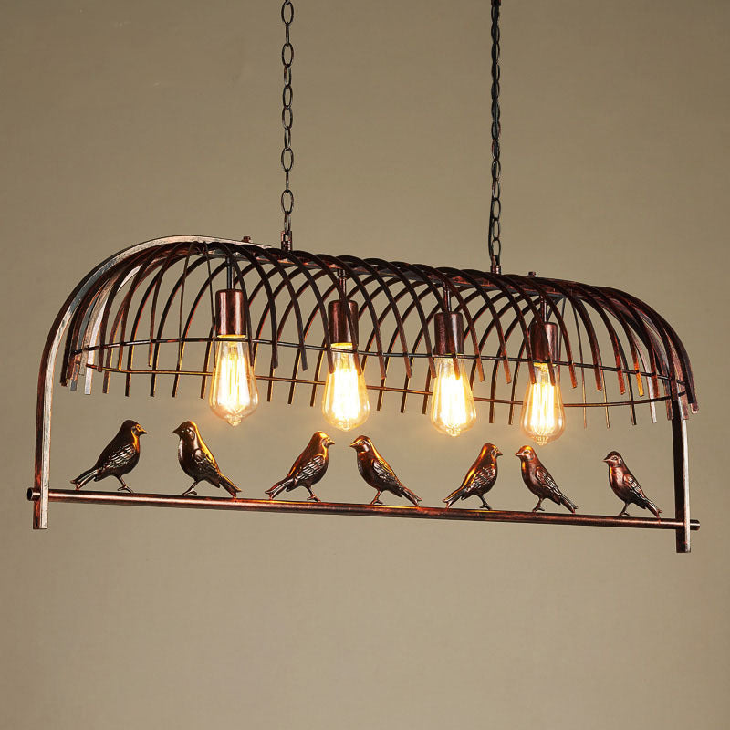 Rustic Iron Bird Cage Pendant Light With Ivy Decor - Industrial Hanging Island For Restaurants