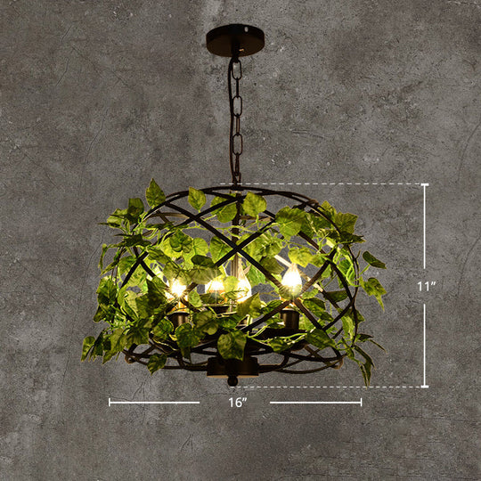 Iron Pendant Ceiling Light with Retro Bird Nest Design and Green Decorative Ivy – Single Suspension Lighting