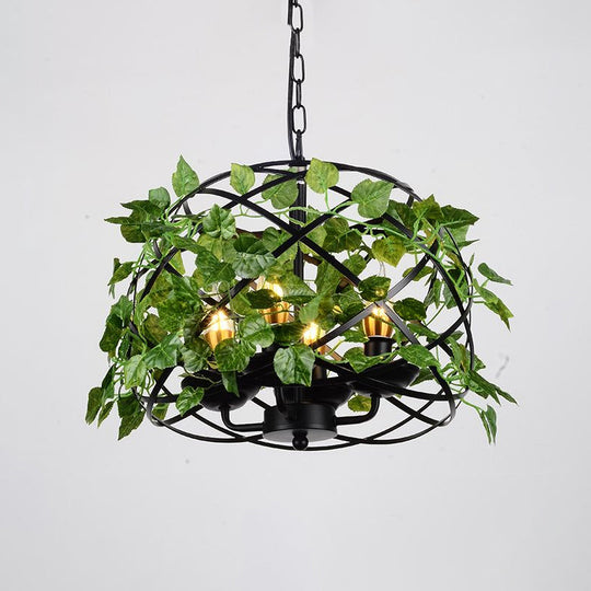 Iron Pendant Ceiling Light with Retro Bird Nest Design and Green Decorative Ivy – Single Suspension Lighting