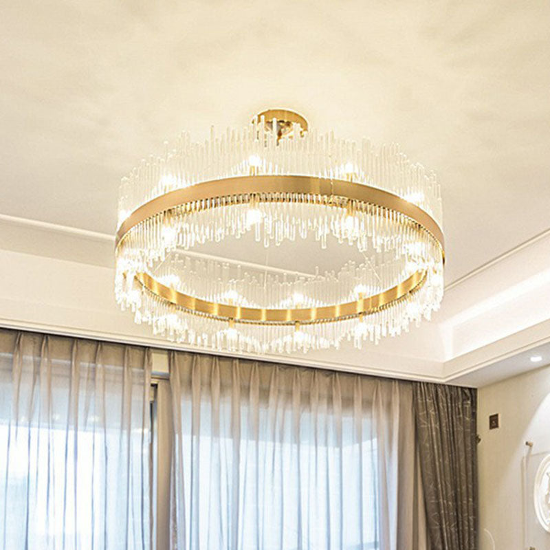 Modern Gold Crystal Rod LED Ceiling Chandelier for Living Room