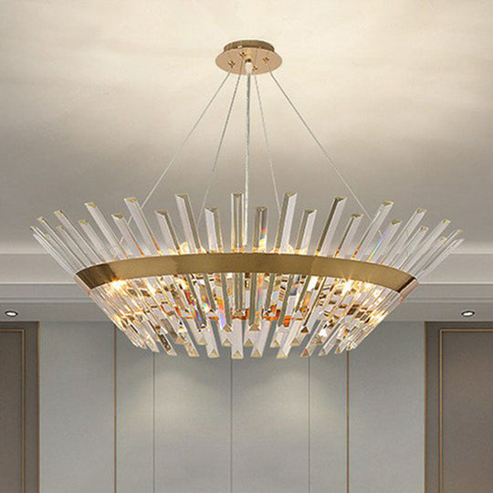 Minimalist Gold Tapered Chandelier Pendant Light with Crystal Prism - Ideal for Living Room Lighting