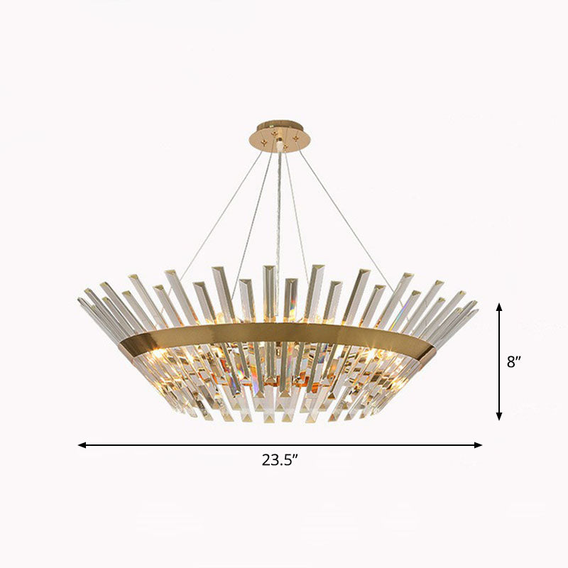 Minimalist Gold Tapered Chandelier Pendant Light with Crystal Prism - Ideal for Living Room Lighting