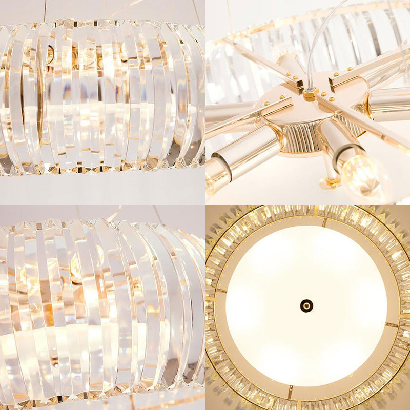 Minimal Gold Globe Chandelier with 6 Crystal Lights - Living Room Pendant Fixture