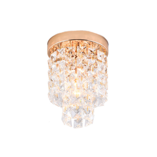 Copper Mini Flush Mount Crystal Ceiling Light - Double Tier 1-Light
