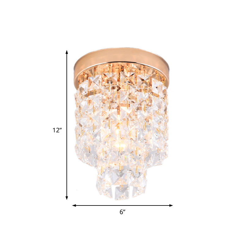 Copper Mini Flush Mount Crystal Ceiling Light - Double Tier, 1-Light