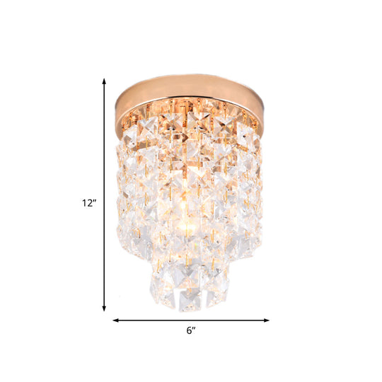 Copper Mini Flush Mount Crystal Ceiling Light - Double Tier, 1-Light