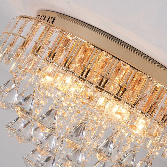 Contemporary Crystal Teardrops Flush Lamp - 5 Light Golden Ceiling Fixture for Living Room