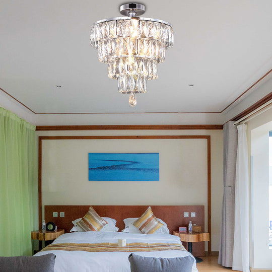 Modernist Crystal 5-Light Flush Ceiling Light in Chrome - Droplets Collection