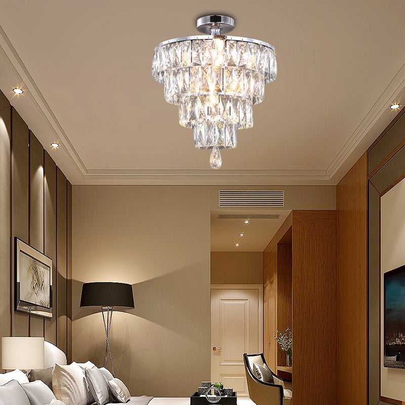 Modernist Crystal 5-Light Flush Ceiling Light in Chrome - Droplets Collection
