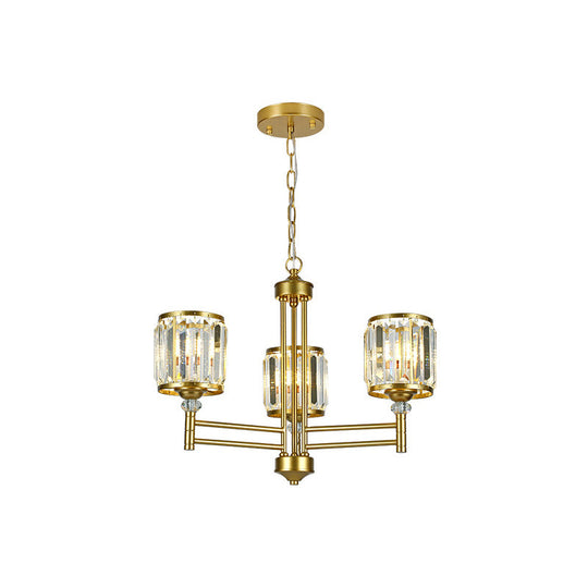 Contemporary Crystal Radial Hanging Chandelier - Brass Finish - 3/6/8 Lights - Bedroom Lighting
