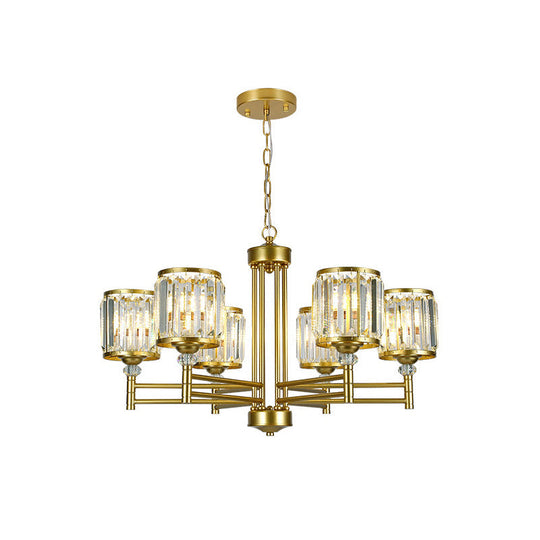 Contemporary Crystal Radial Hanging Chandelier - Brass Finish - 3/6/8 Lights - Bedroom Lighting