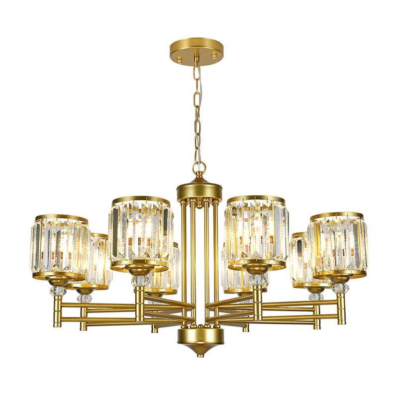 Contemporary Crystal Radial Hanging Chandelier - Brass Finish - 3/6/8 Lights - Bedroom Lighting